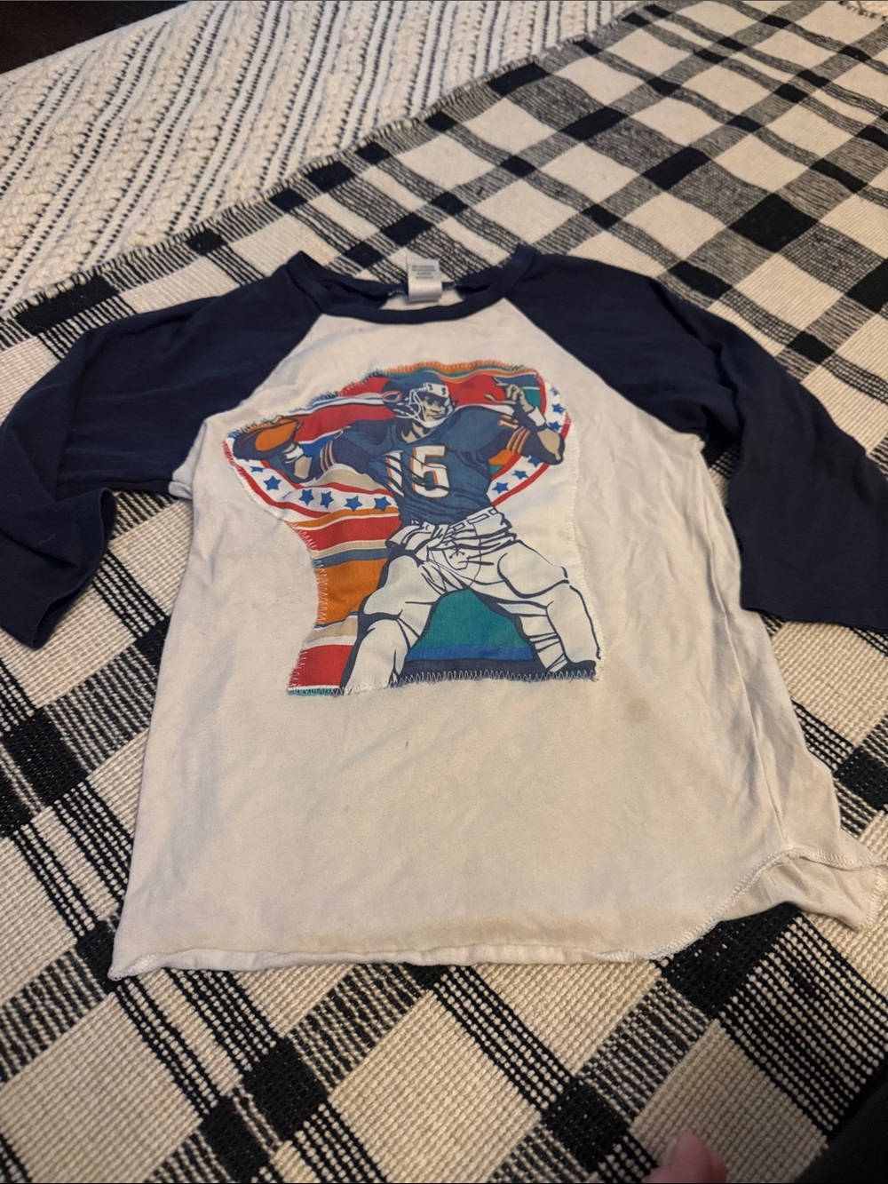 Kids Navy & White Raglan Football Graphic Tee. It is worn.  See all pics.